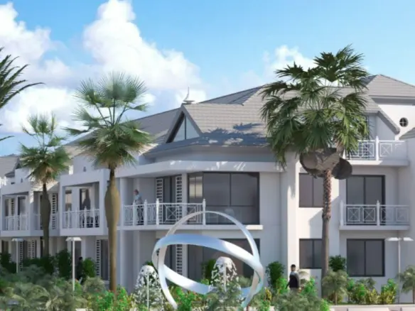 Architectural rendering of the Moon courtyard at Zira with the sculpture fountain, Noord, Aruba