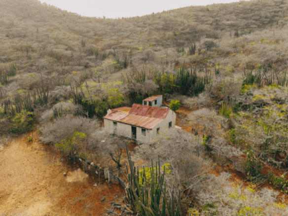 Aerial of the original house surrounded by cactus and native vegetation on the Rooi Taki parcel